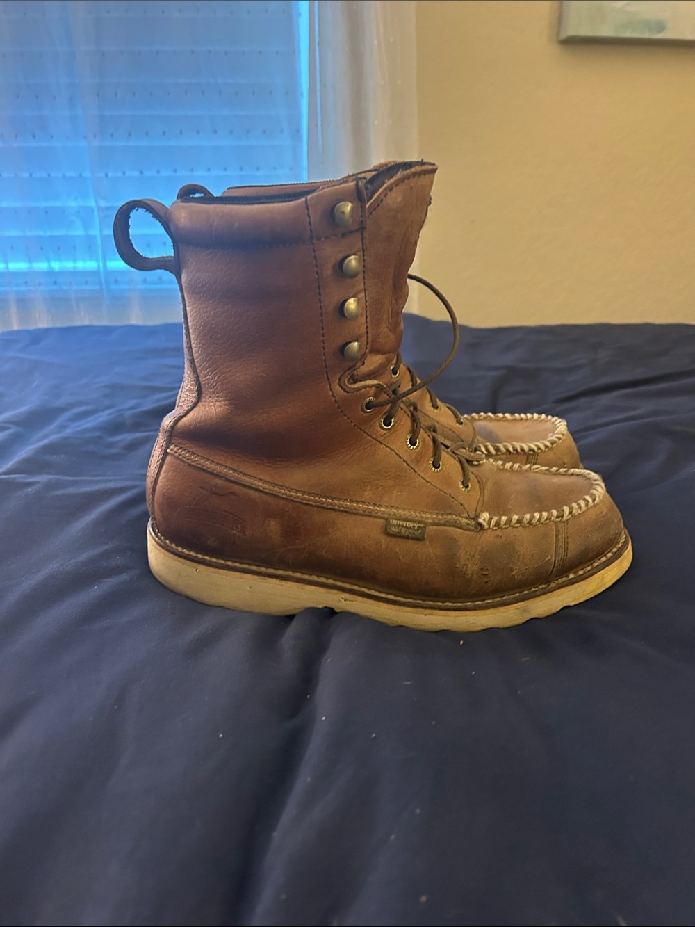 Men's Brown Leather Moc Toe Work Boots